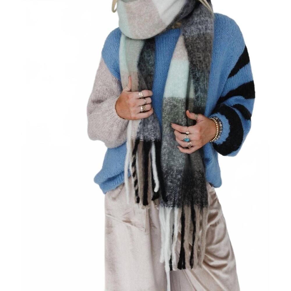 NEW THREE BIRD NEST women's everest cozy plaid scarf in blue